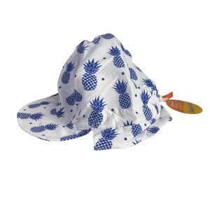 Simpli Kids Sun Hat UPF 50+ Pineapple Print White Blue New Adjustable Strap